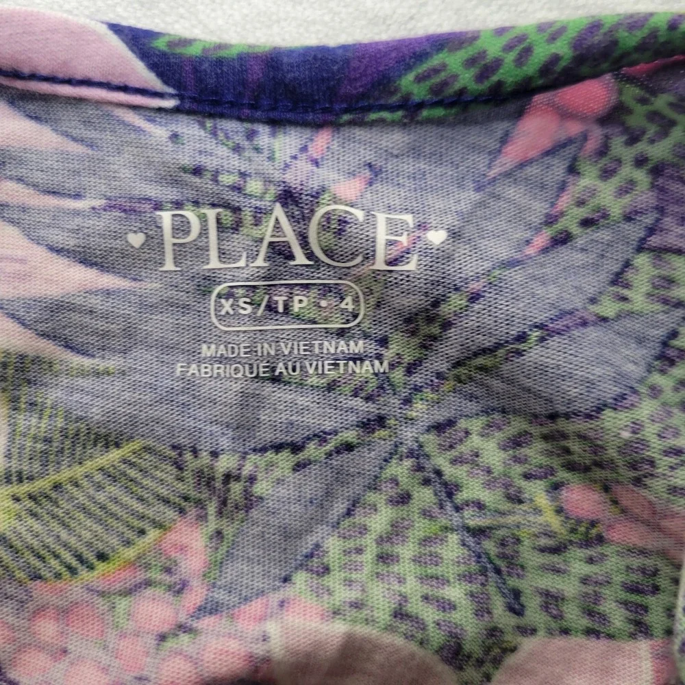 The Childrens Place Girls XS 4 Tropical‎ Floral Romper Purple Green Pink Summer